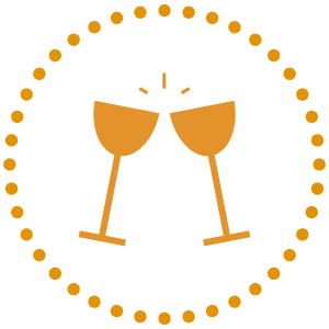 Icon von zwei orangenen Weingläsern